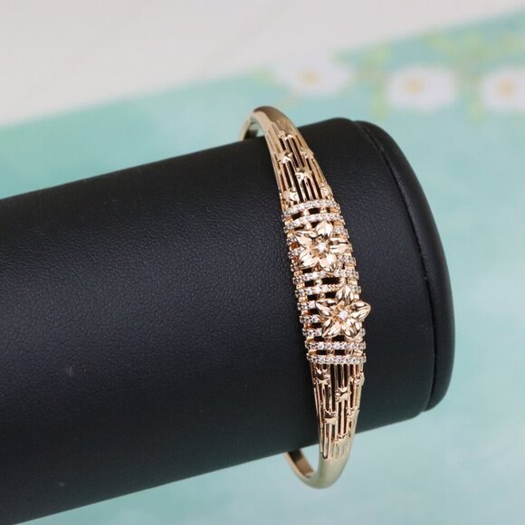 Elegant Rose Gold Bangle with Twin Floral Diamond Accents, XPBL0588 - Picture 6 of 12